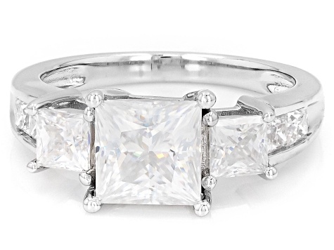 Moissanite Platineve Three Stone Ring 2.94ctw Dew
