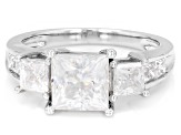 Moissanite Platineve Three Stone Ring 2.94ctw Dew
