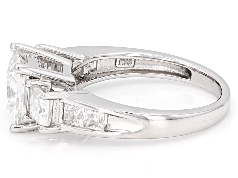 Moissanite Platineve Three Stone Ring 2.94ctw Dew
