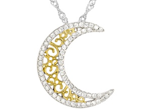 Moissanite Platineve and 14k Yellow Gold Over Silver Moon Necklace 0.57ctw DEW