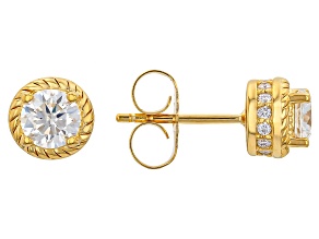 Moissanite 14K Yellow Gold Over Sterling Silver Stud Earrings 1.28Ctw DEW