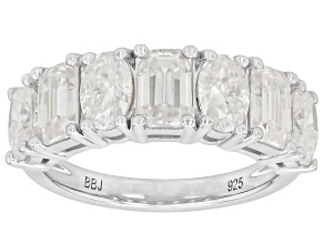Emerald Cut And Oval Moissanite Platineve Band Ring 3.66ctw DEW