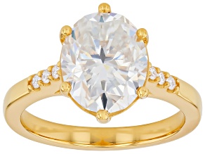 Moissanite 14K Yellow Gold Over Sterling Silver Engagement Ring 4.32ctw DEW