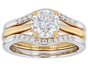 Moissanite 14K Yellow Gold Over Silver and Platineve Ring With Two Bands 1.42ctw DEW