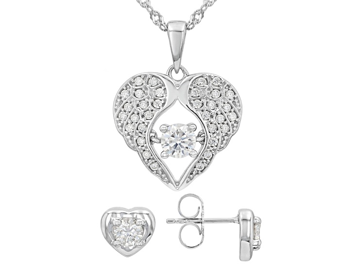 Moissanite Platineve Dancing Pendant with Chain and Earrings Set