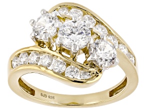 Moissanite 14k Yellow Gold Over Silver Bypass Ring 1.78ctw DEW.