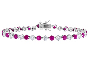 Moissanite and John Saul Ruby Platineve Tennis Bracelet 4.37ctw DEW