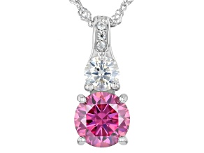Pink And Colorless Moissanite Platineve Pendant with Chain 2.44ctw DEW