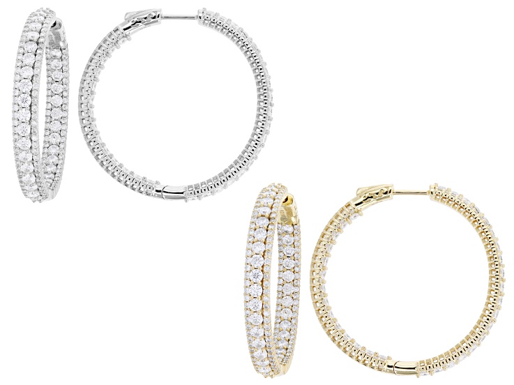 Moissanite Platineve and 14k Yellow Gold Over Silver Inside-Out Hoop Earrings 12.88ctw DEW.