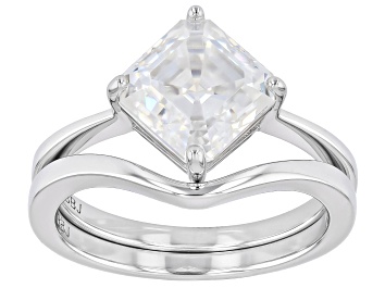 Picture of Asscher Cut Moissanite Platineve Ring With Band 2.96ct DEW