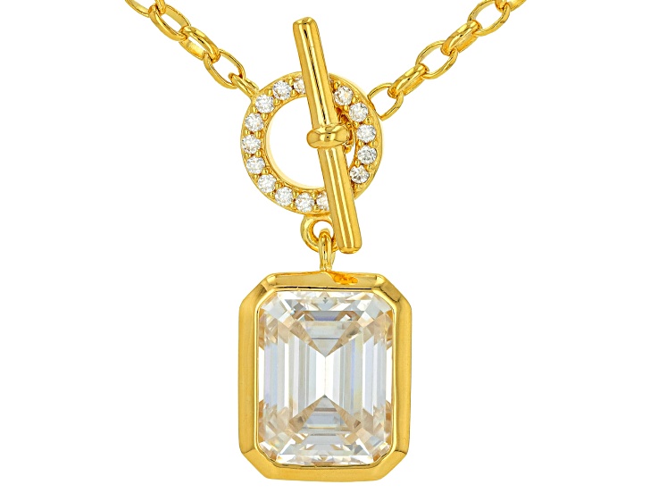 Emerald Cut And Round Moissanite 14k Yellow Gold Over Silver Toggle Necklace 2.69ctw DEW