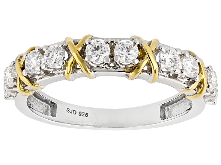 Moissanite Platineve And 14k Yellow Gold Over Silver Band Ring 0.60ctw DEW.