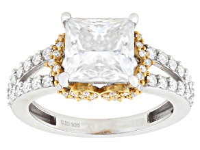Moissanite Platineve And 14k Yellow Gold Over Silver Engagement Ring 3.74ctw DEW.