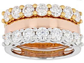 Moissanite Tri-Tone Set Of Three Stackable Band Rings 2.42ctw DEW