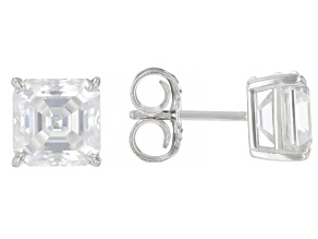 Square Asscher Cut Moissanite Platineve Stud Earrings 5.92ctw DEW