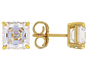 Square Asscher Cut Moissanite 14k Yellow Gold Over Silver Stud Earrings 5.92ctw DEW