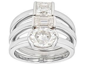Moissanite Platineve Set Of Three Stackable Rings 2.88ctw DEW.