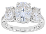 Moissanite Platineve Three Stone Ring 4.90ctw DEW.