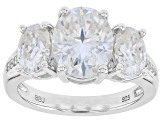 Moissanite Platineve Three Stone Ring 4.90ctw DEW.
