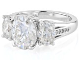 Moissanite Platineve Three Stone Ring 4.90ctw DEW.