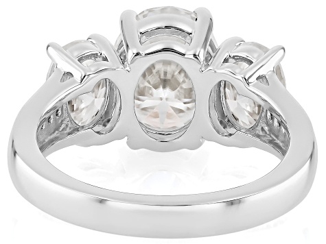 Moissanite Platineve Three Stone Ring 4.90ctw DEW.