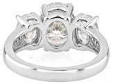 Moissanite Platineve Three Stone Ring 4.90ctw DEW.