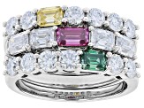 Yellow, Green, Pink And Colorless Moissanite Platineve Set of Three Rings 2.85ctw DEW