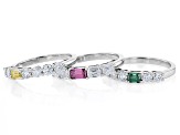 Yellow, Green, Pink And Colorless Moissanite Platineve Set of Three Rings 2.85ctw DEW