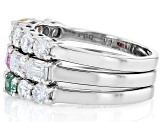 Yellow, Green, Pink And Colorless Moissanite Platineve Set of Three Rings 2.85ctw DEW