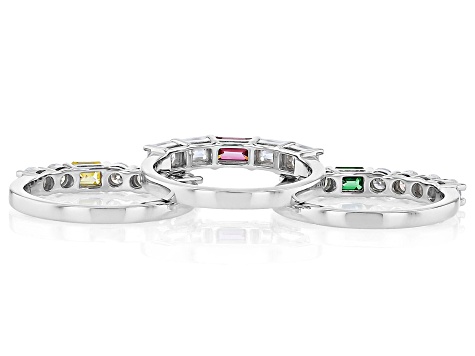 Yellow, Green, Pink And Colorless Moissanite Platineve Set of Three Rings 2.85ctw DEW