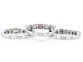 Yellow, Green, Pink And Colorless Moissanite Platineve Set of Three Rings 2.85ctw DEW