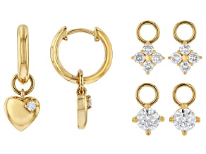 Moissanite 14k Yellow gold Over Sterling Silver Interchangeable Hoop Earrings 1.54ctw DEW