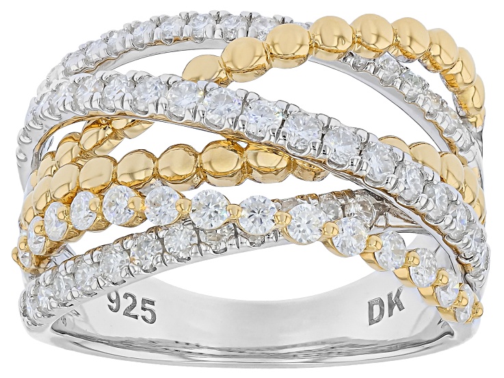 Moissanite Platineve and 14K Yellow Gold Over Silver Crossover Ring 1.06ctw DEW