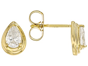 Pear Shape Moissanite 14k Yellow Gold Over Silver Stud Earrings 0.86ctw DEW