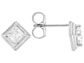 Square Princess Cut Moissanite Platineve Stud Earrings 0.74ctw DEW