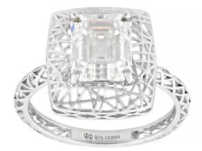 Emerald Cut Moissanite Platineve Solitaire Ring 2.52ct DEW