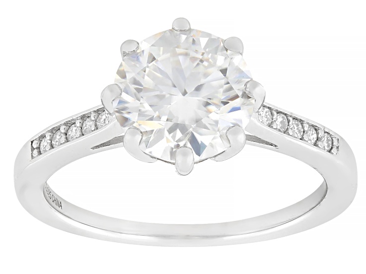 Round Brilliant Moissanite Platineve Engagement Ring 2.30ctw DEW