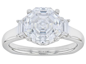 Pentaluxe And Emerald Cut Moissanite Platineve Ring 3.40ctw DEW
