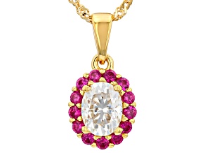 Moissanite and Lab Created Ruby 14K Yellow Gold Over Sterling Silver Pendant with Chain 1.50ct DEW