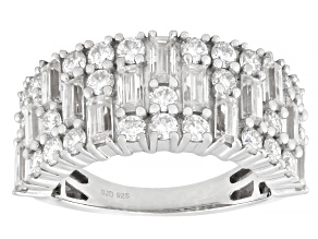 Baguette And Round Moissanite Platineve Band Ring 2.34ctw DEW