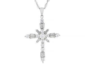 Picture of Round And Baguette Moissanite Platineve Cross Pendant 2.11ctw DEW