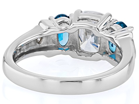 Cushion Cut And Round Moissanite With Oval London Blue Topaz