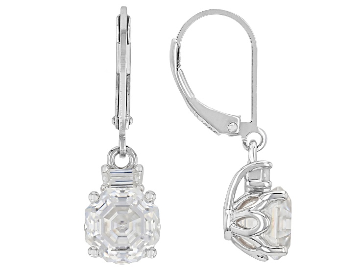 Pentaluxe And Emerald Cut Moissanite Platineve Earrings 5.40ctw