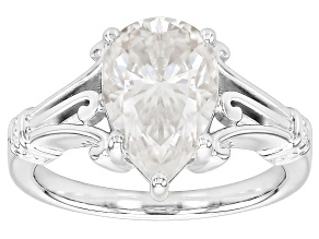 Pear Shape Moissanite Platineve Solitaire Ring 3.57ct DEW