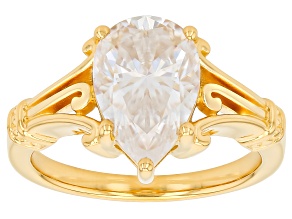 Pear Shape Moissanite 14k Yellow Gold Over Sterling Silver Solitaire Ring 3.57ct DEW