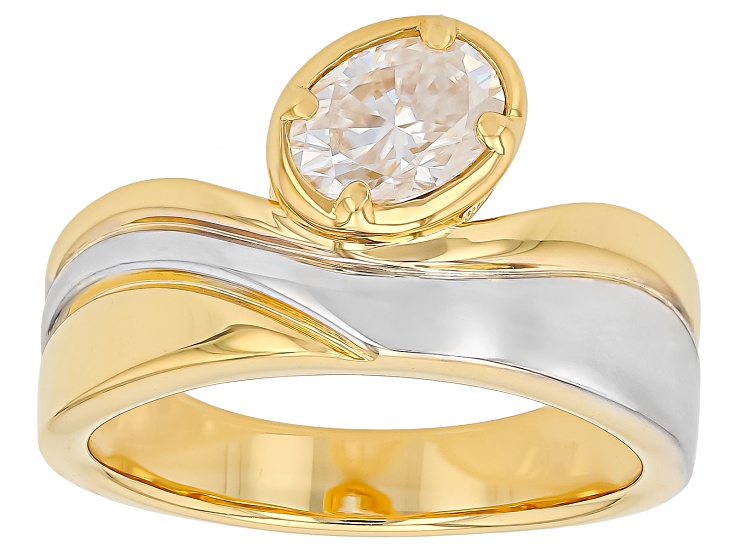 Moissanite Platineve and 14K Yellow Gold Over Sterling Silver Solitaire Ring 0.90ct DEW
