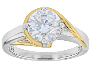 Moissanite Platineve And 14 Yellow Gold Over Silver Solitaire Ring 1.90ct DEW