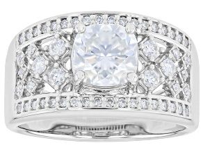 Square Cushion And Round Moissanite Platineve Center Design Ring 2.34ctw DEW