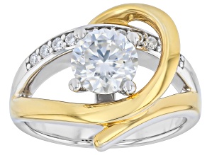 Moissanite Platineve and 14k Yellow Gold Over  Silver Crossover Ring 1.42ctw DEW.
