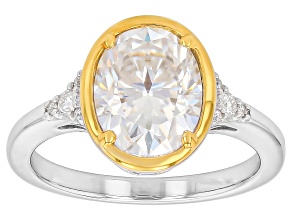 Oval And Round Moissanite Platineve and 14k Yellow Gold Over Silver Ring Engagement 3.12ctw DEW.